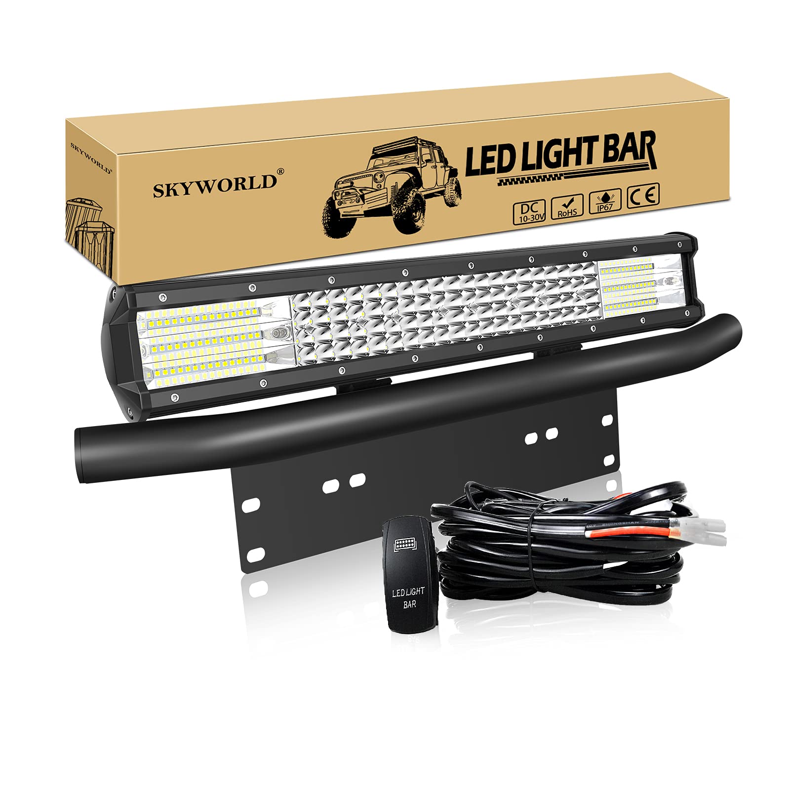 SKYWORLD LED-Lichtleiste, 50,8 cm, 510 W, Spot-Flut-Kombinationsstrahl, Arbeitsscheinwerfer mit Kennzeichenhalterung, 12 V Kabelbaum-Set, Wippschalter für LKW, Offroad-Auto, ATV, SUV, Allradfahrzeug, von SKYWORLD