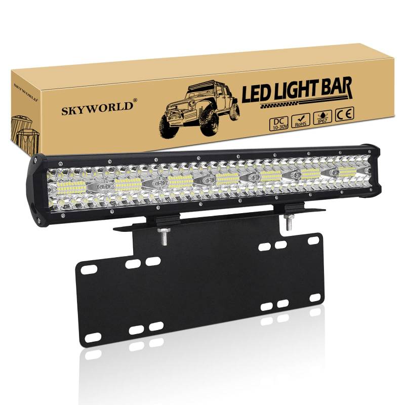 SKYWORLD LED-Lichtleiste, 51CM 20 Zoll 420W LED Arbeitsscheinwerfer Bar Combo Reflektor Offroad Scheinwerfer Zusatzscheinwerfer mit Kennzeichenhalterung für LKW-PKW ATV SUV 4X4 Boot von SKYWORLD