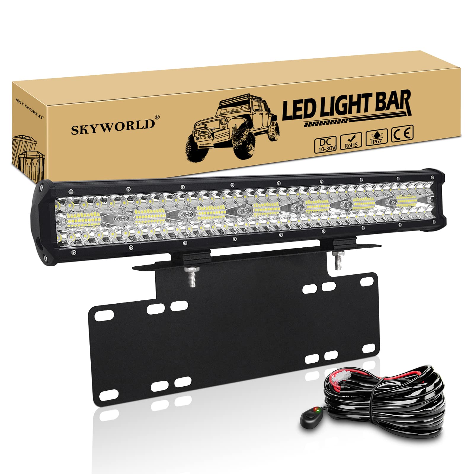 SKYWORLD LED-Lichtleiste, 51CM 20 Zoll 420W LED Arbeitsscheinwerfer Bar mit 12V Kabelbaum, Combo Reflektor Offroad Scheinwerfer Zusatzscheinwerfer mit Kennzeichenhalterung für LKW-PKW ATV SUV 4X4 von SKYWORLD