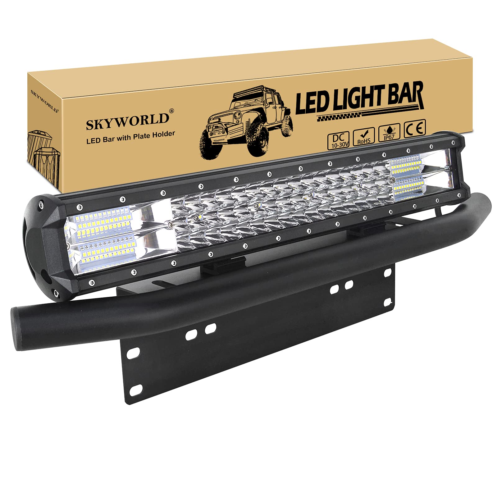 SKYWORLD LED-Lichtleiste, 7D 20 Zoll 288W Spot Flood Combo Beam Arbeitsscheinwerfer mit Kennzeichenhalterung für LKW-PKW ATV SUV 4X4 LKW-Boot von SKYWORLD