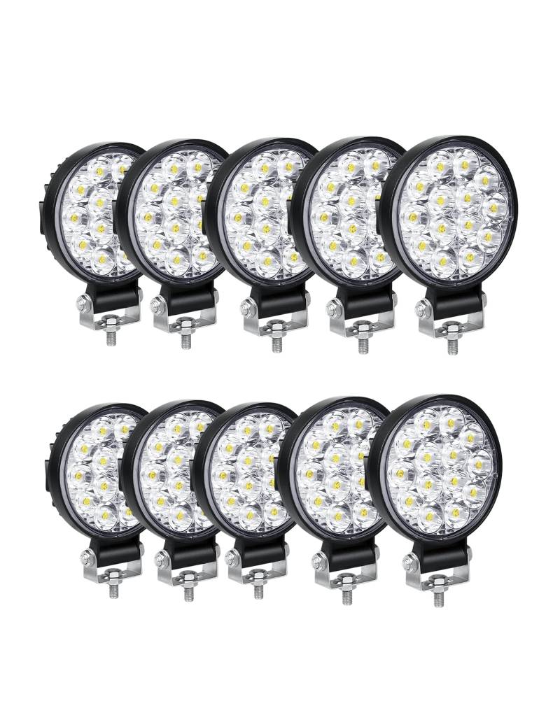SKYWORLD LED Nebelscheinwerfer,42W Arbeitsscheinwerfer 12V 10 Stücke,Wasserdicht IP67 Offroad LED Scheinwerfer Rückfahrscheinwerfer für Bagger Traktoren Schlepper Gabelstapler ATV Lkw offroad 4x4 von SKYWORLD