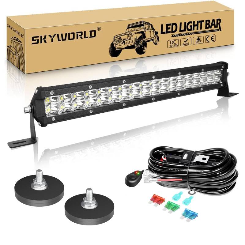 SKYWORLD LED Scheinwerfer 12V,15 Zoll 108W Spot-Flut-Kombistrahl,LED Arbeitsscheinwerfer mit Schwarzem Arbeitslicht Magnet Halterungen,Scheinwerfer Kabelbaum für Geländewagen ATV AWD SUV 4x4 Pickup von SKYWORLD