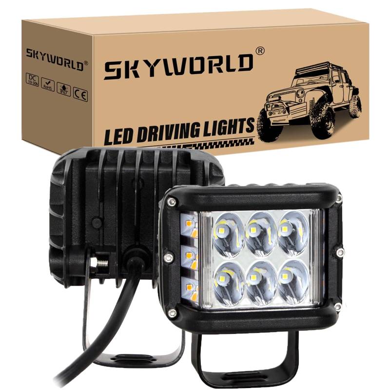 SKYWORLD 12V 60W LED Scheinwerfer, Doppelfarbe Stroboskop Arbeitsscheinwerfer, IP67 Wasserdicht, Offroad Spot Strahler für 4x4, Auto, Traktor, SUV, KFZ Fahrzeuge, 2 Stücke von SKYWORLD