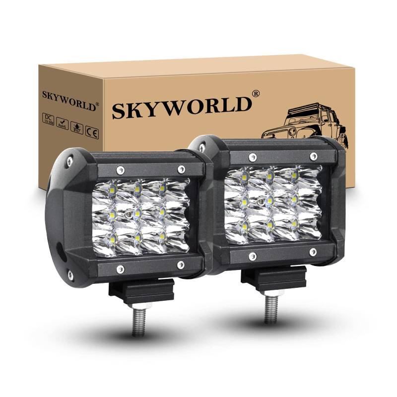 SKYWORLD LED Scheinwerfer 2 Stücke 10cm 36W LED Arbeitsscheinwerfer 12V 24V Zusatzscheinwerfer Auto Flutlicht Rückfahrscheinwerfer Led Wasserdicht für Offroad Traktor SUV UTV ATV von SKYWORLD