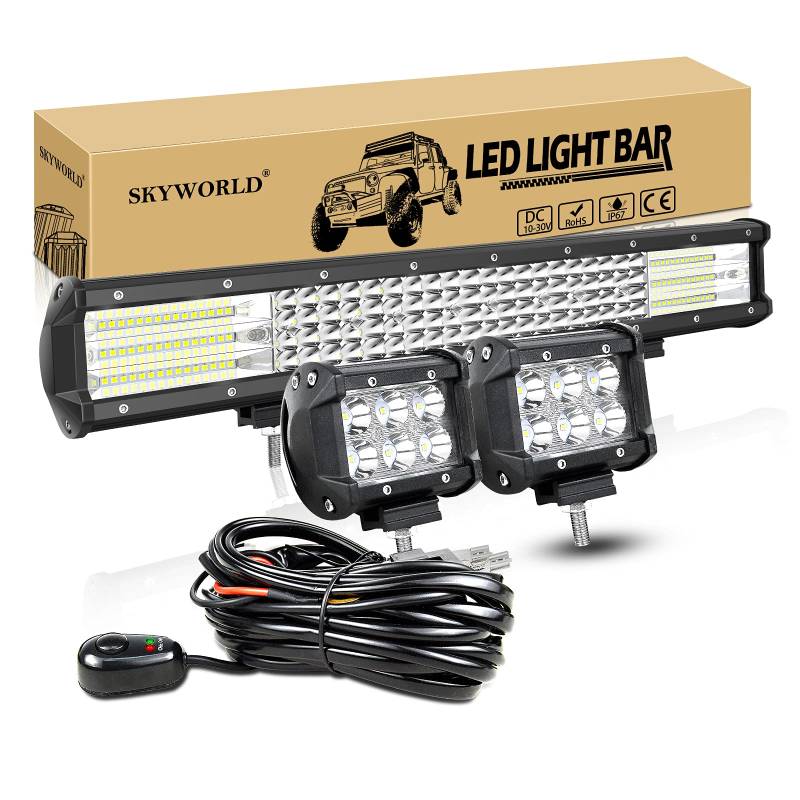 SKYWORLD LED Zusatzscheinwerfer, 50,8 cm 20 Zoll 510W LED Arbeitslicht Bar Spot Flutlicht Scheinwerfer, 2 X 18W Spot Offroad Scheinwerfer Arbeitslicht mit Kabelbaum für UTV ATV SUV LKW Traktor von SKYWORLD