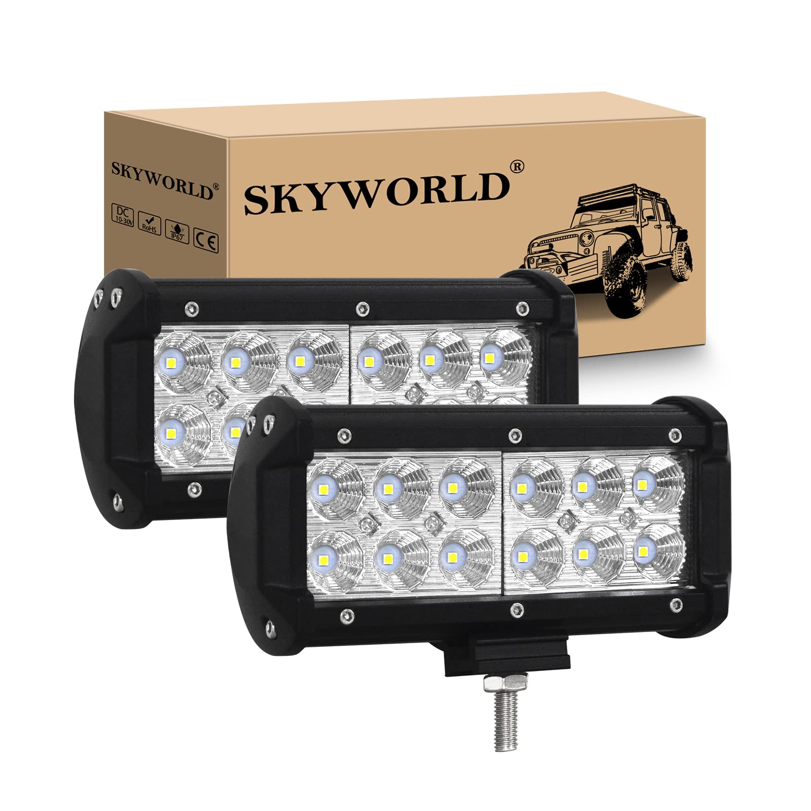 SKYWORLD Led Arbeitsscheinwerfer,2pcs 18 cm 36W LED Scheinwerfer Flutlicht Zusatzscheinwerfer 6000K Wasserdicht Rückfahrscheinwerfer für Auto Traktor Offroad SUV UTV ATV 12V 24V von SKYWORLD