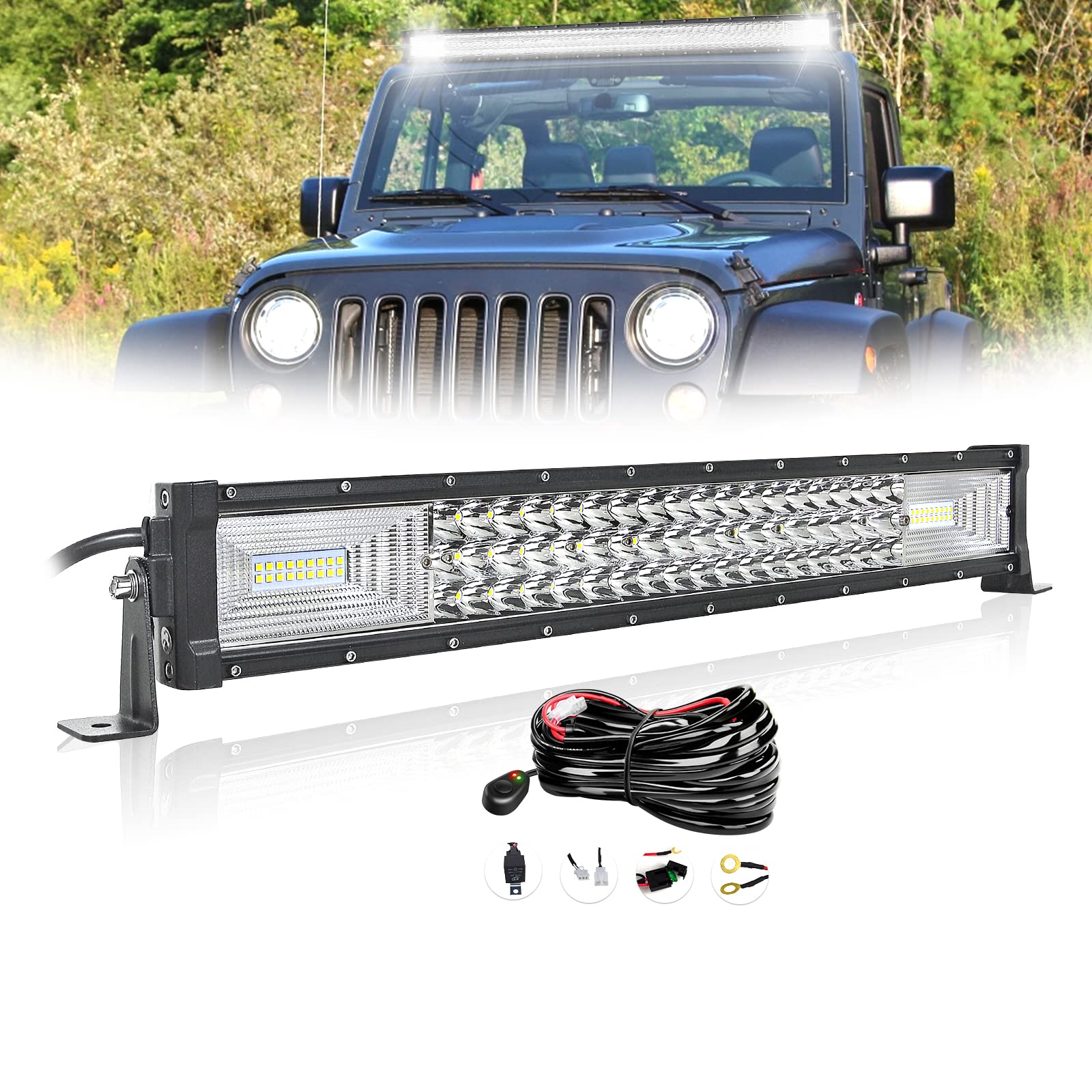 SKYWORLD 58CM 270W LED Arbeitsscheinwerfer Bar 12V 22 Zoll Gerade Combo Led Arbeitslicht Zusatzscheinwerfer Wasserdicht IP67 mit Kabelbaum Flutlicht 6000K für 4x4 SUV ATV UTV Auto Offroad Trailer von SKYWORLD