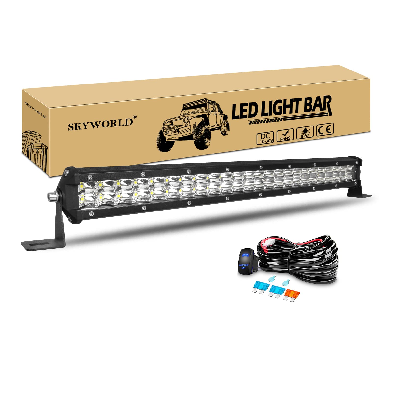 SKYWORLD Led Arbeitsscheinwerfer Bar 50cm 144W Strahler LED Scheinwerfer Spotlight Offroad Beleuchtung LED Zusatzscheinwerfer für 4x4 SUV ATV UTV Auto Traktor, mit 12V Kabelbaum SKYWORLD Led Arbeitsscheinwerfer Bar 50cm 144W Strahler LED Scheinwerfer Spotlight Offroad Beleuchtung LED Zusatzscheinwerfer für 4x4 SUV ATV UTV Auto Traktor, mit 12V Kabelbaum von SKYWORLD