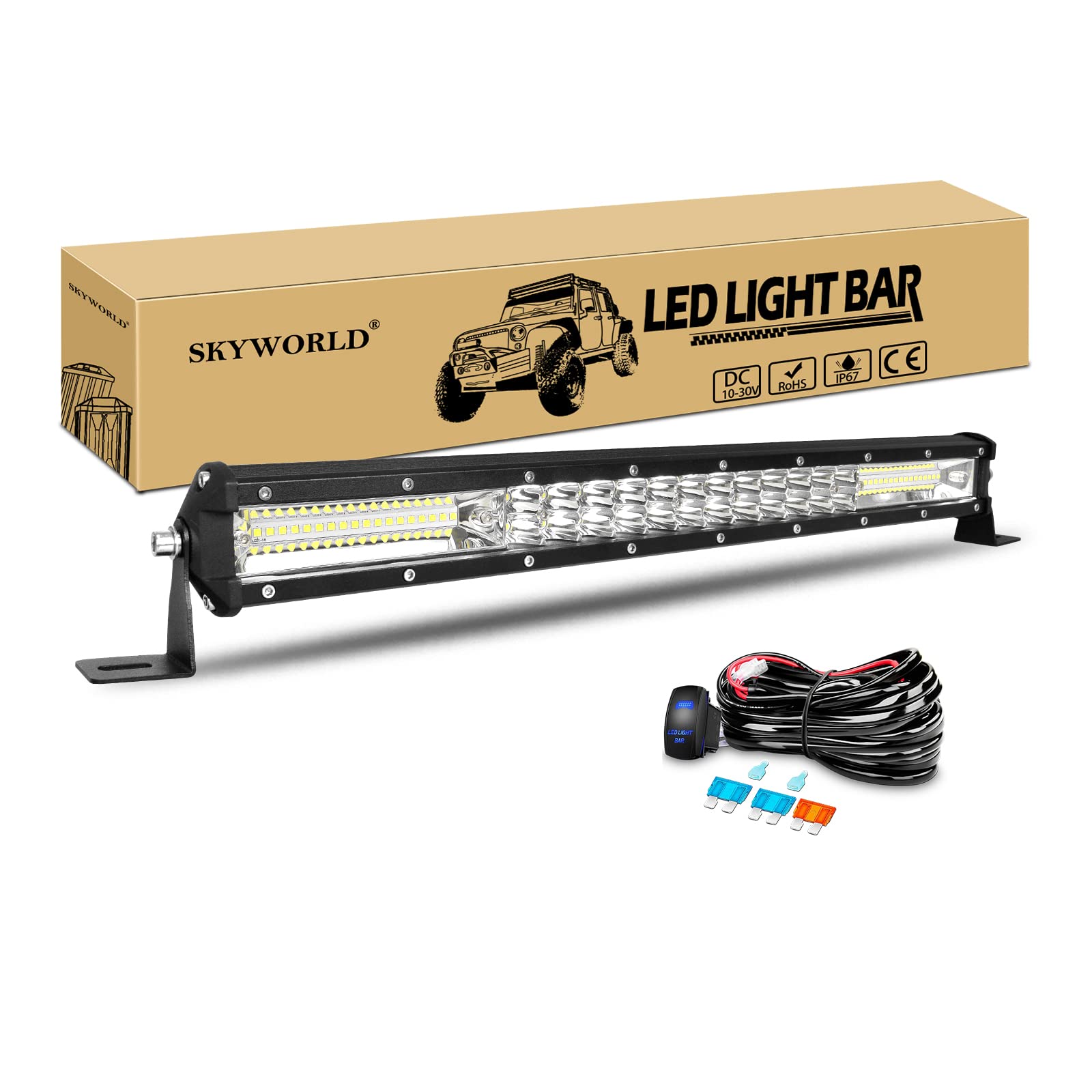 SKYWORLD Led Arbeitsscheinwerfer Bar 50cm 180W Scheinwerfer Flutlicht Spotlight Combo Offroad Beleuchtung LED Zusatzscheinwerfer für 4x4 SUV ATV UTV Auto Traktor, mit 12V Kabelbaum von SKYWORLD