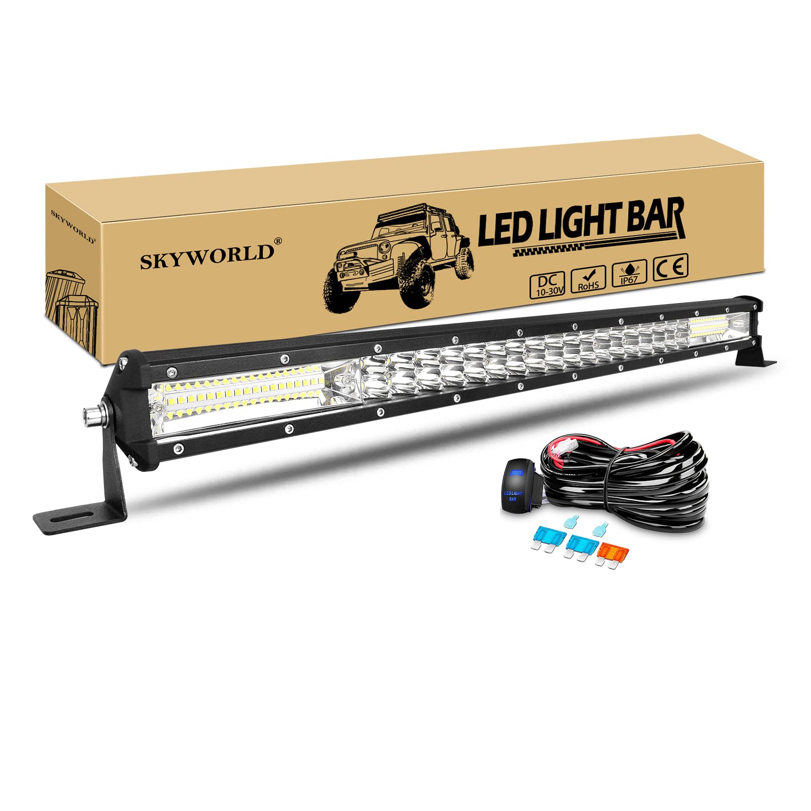 SKYWORLD Led Arbeitsscheinwerfer Bar 61cm 216W Scheinwerfer Flutlicht Spotlight Combo Offroad Beleuchtung LED Zusatzscheinwerfer für 4x4 SUV ATV UTV Auto Traktor, mit 12V Kabelbaum von SKYWORLD