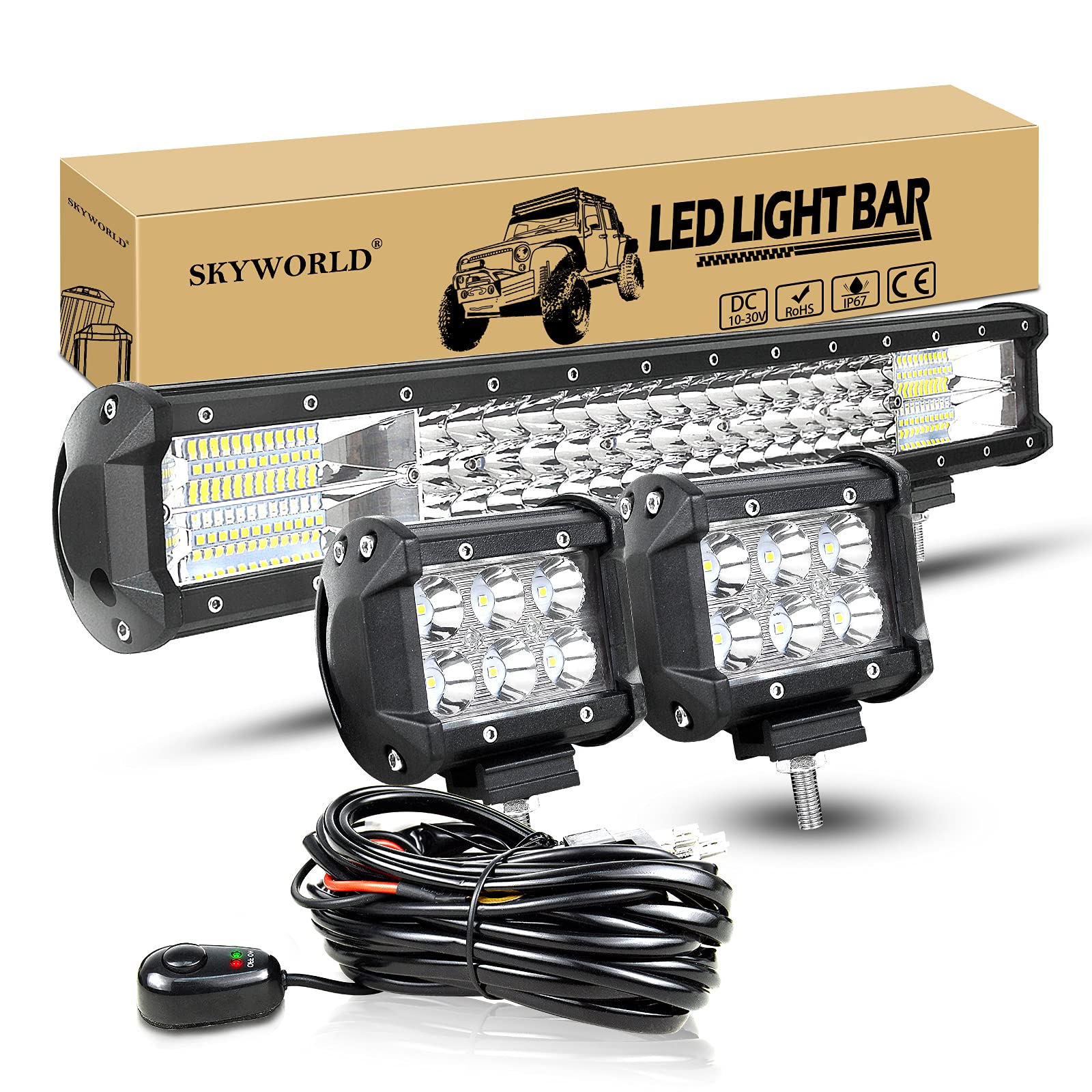 LED Arbeitsscheinwerfer Bar SKYWORLD 50cm 288W Lightbar Offroad Scheinwerfer Zusatzscheinwerfer 12V 24V + 2 x 10cm 18W LED Scheinwerfer mit Kabelbaum-Kit für 4x4 LKW Auto Traktor SUV UTV ATV LED Arbeitsscheinwerfer Bar SKYWORLD 50cm 288W Lightbar Offroad Scheinwerfer Zusatzscheinwerfer 12V 24V + 2 x 10cm 18W LED Scheinwerfer mit Kabelbaum-Kit für 4x4 LKW Auto Traktor SUV UTV ATV von SKYWORLD