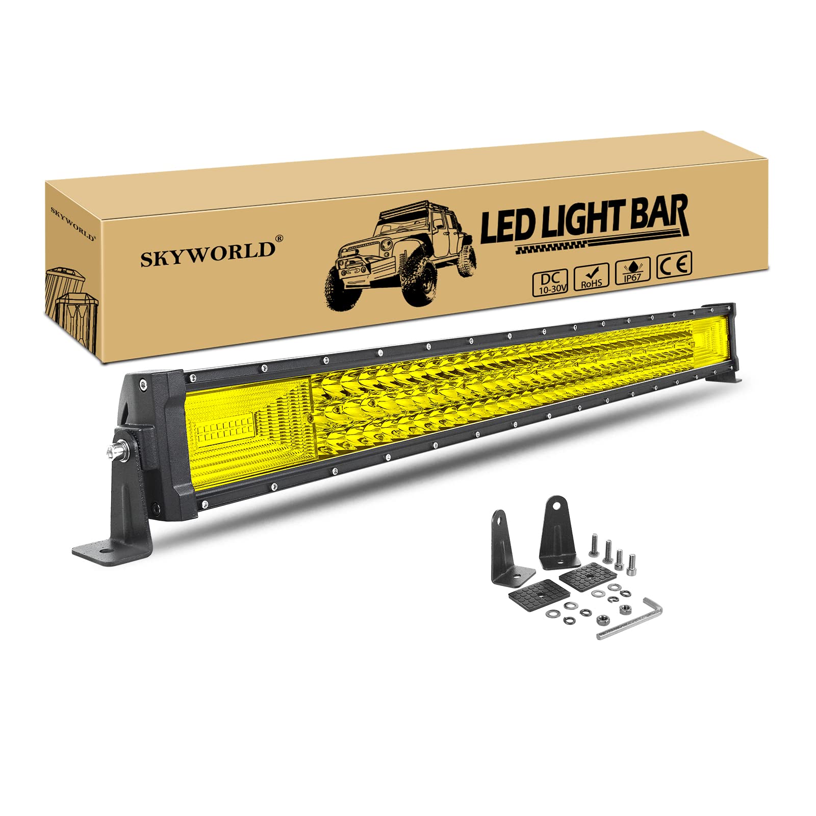 SKYWORLD led arbeitsscheinwerfer bar, Dreireihig 32 Zoll 81cm 405W Scheinwerfer Flut Combo Offroad Beleuchtung für 4x4 SUV ATV UTV Auto traktor Wasserdicht 12V 24V Gelb LED Zusatzscheinwerfer Bar von SKYWORLD