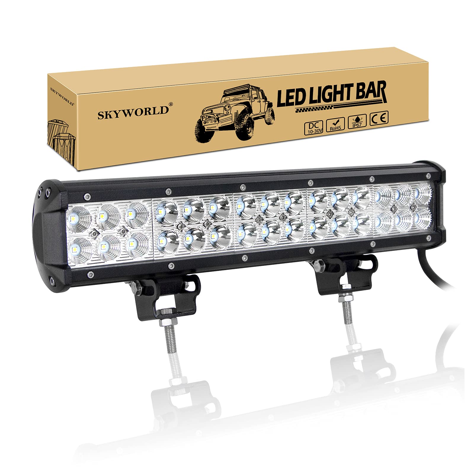 SKYWORLD led zusatzscheinwerfer bar, Zweireihiges wasserdicht 15 Zoll 38 cm 90W Scheinwerfer Flutlicht Combo offroad scheinwerfer für 4x4 LKW Auto SUV Traktor Traktoren Arbeitsleuchte Offroad 12V 24V von SKYWORLD