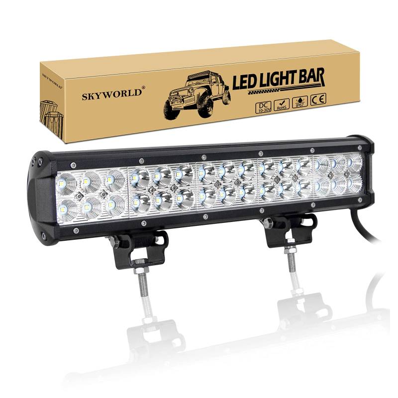 SKYWORLD 15 Zoll 38cm 90W Led Arbeitsscheinwerfer Bar, Led Bar Offroad Zusatzscheinwerfer Scheinwerfer 12V 24V Auto LED Arbeit Licht Bar Wasserdicht für SUV UTV ATV KFZ Traktor Truck 4x4 lightbar von SKYWORLD