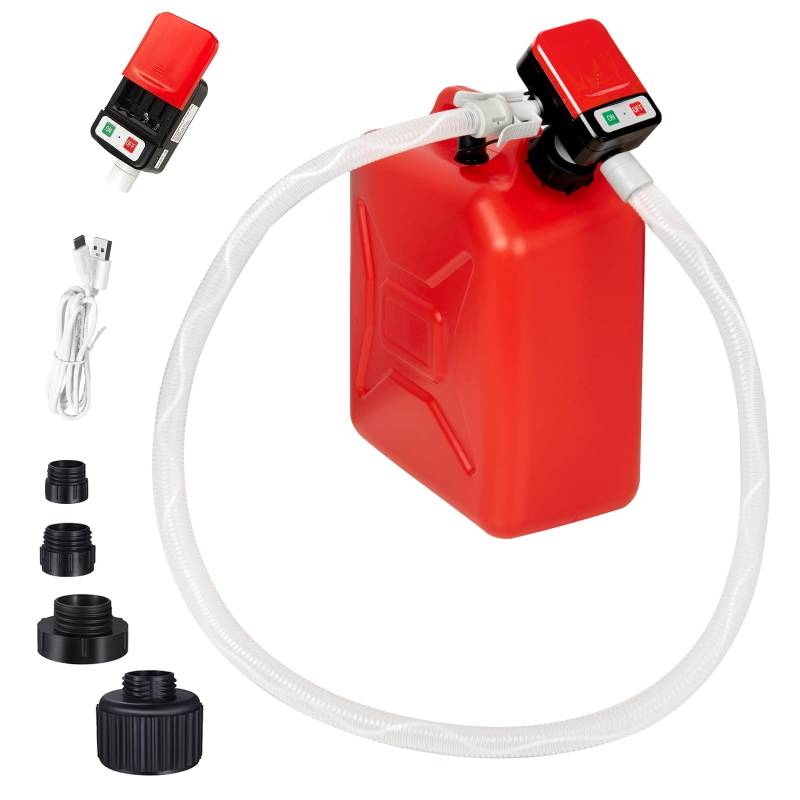 Automatische tragbare Kraftstoff-Transferpumpe mit Auto-Stop, 3,2 Gallonen pro Minute, extra langer Schlauch, batteriebetrieben und USB-Typ-C, 4 Dosenadapter und Auslaufschutz, Gaspumpe für Öl, Diesel von SLOTHZTECH