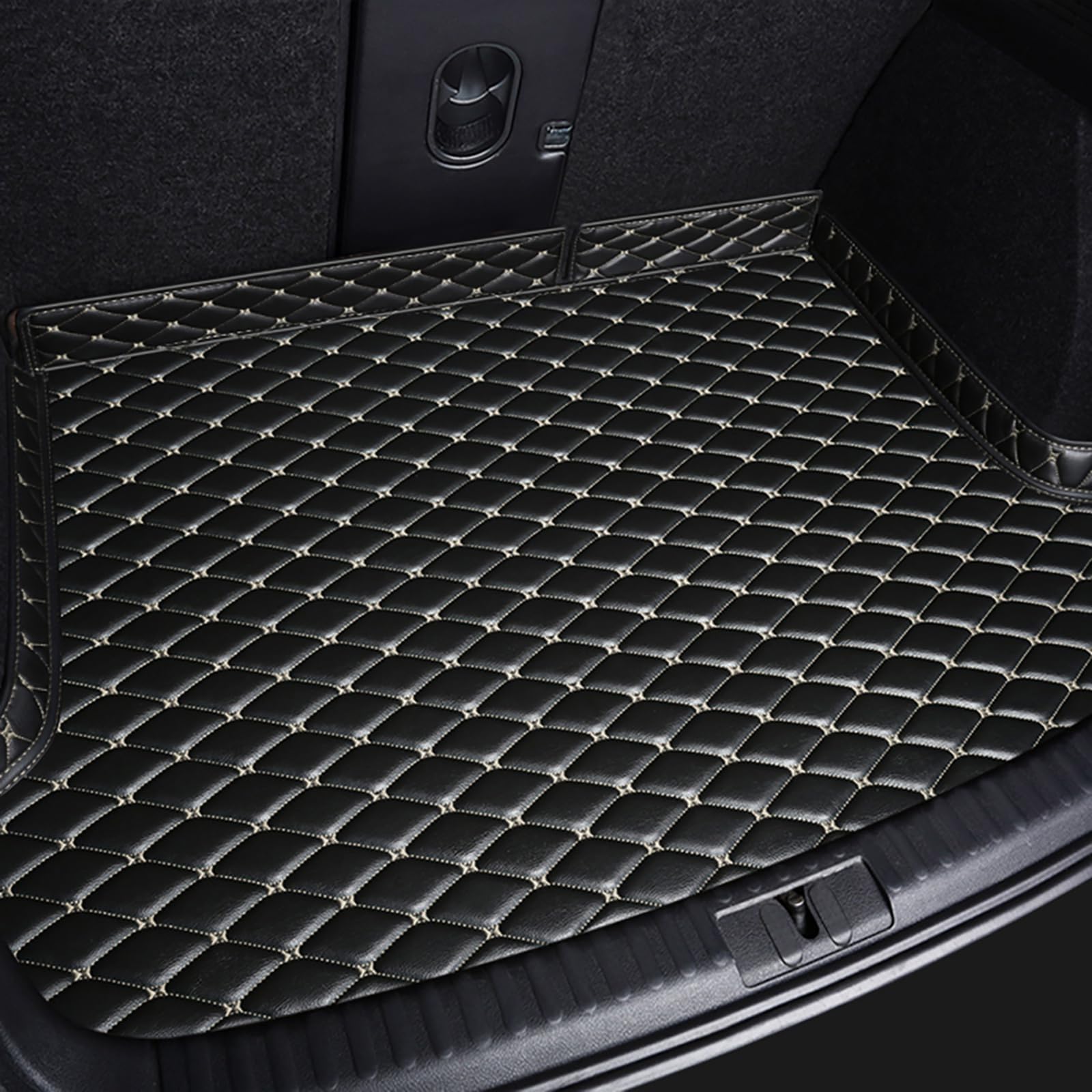 Auto Leder Kofferraummatte für KIA Stinger/Stinger GT 2017-2021 Kofferraum Schutzmatte Kofferraumschutz Interieur Zubehör, C-Black beige von SLURF