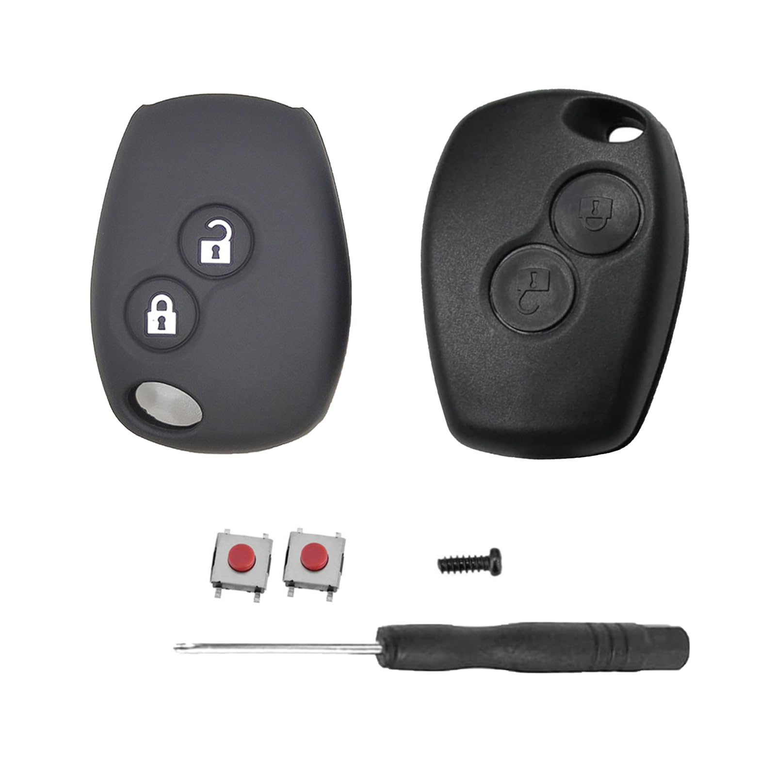 SLshiBo Renault Schlüssel Gehäuse 2 Tasten Autoschlüssel Gehäuse und Silikon Hülle mit 2 Mikrotaster Taster und Schraubendreher für Renault Kangoo Modus Clio Master Trafic Twingo Switch und Dacia SLshiBo Renault Schlüssel Gehäuse 2 Tasten Autoschlüssel Gehäuse und Silikon Hülle mit 2 Mikrotaster Taster und Schraubendreher für Renault Kangoo Modus Clio Master Trafic Twingo Switch und Dacia von SLshiBo