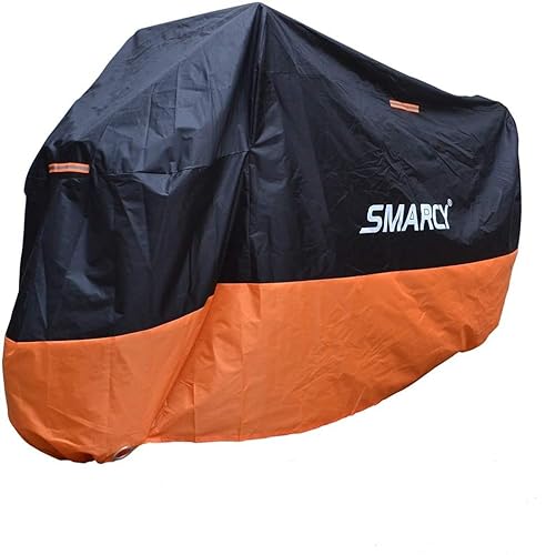 SMARCY® Motorradabdeckplane Motorradgarage Motorradabdeckung Wasserdicht Staubdicht Orange Schwarz XXL von SMARCY
