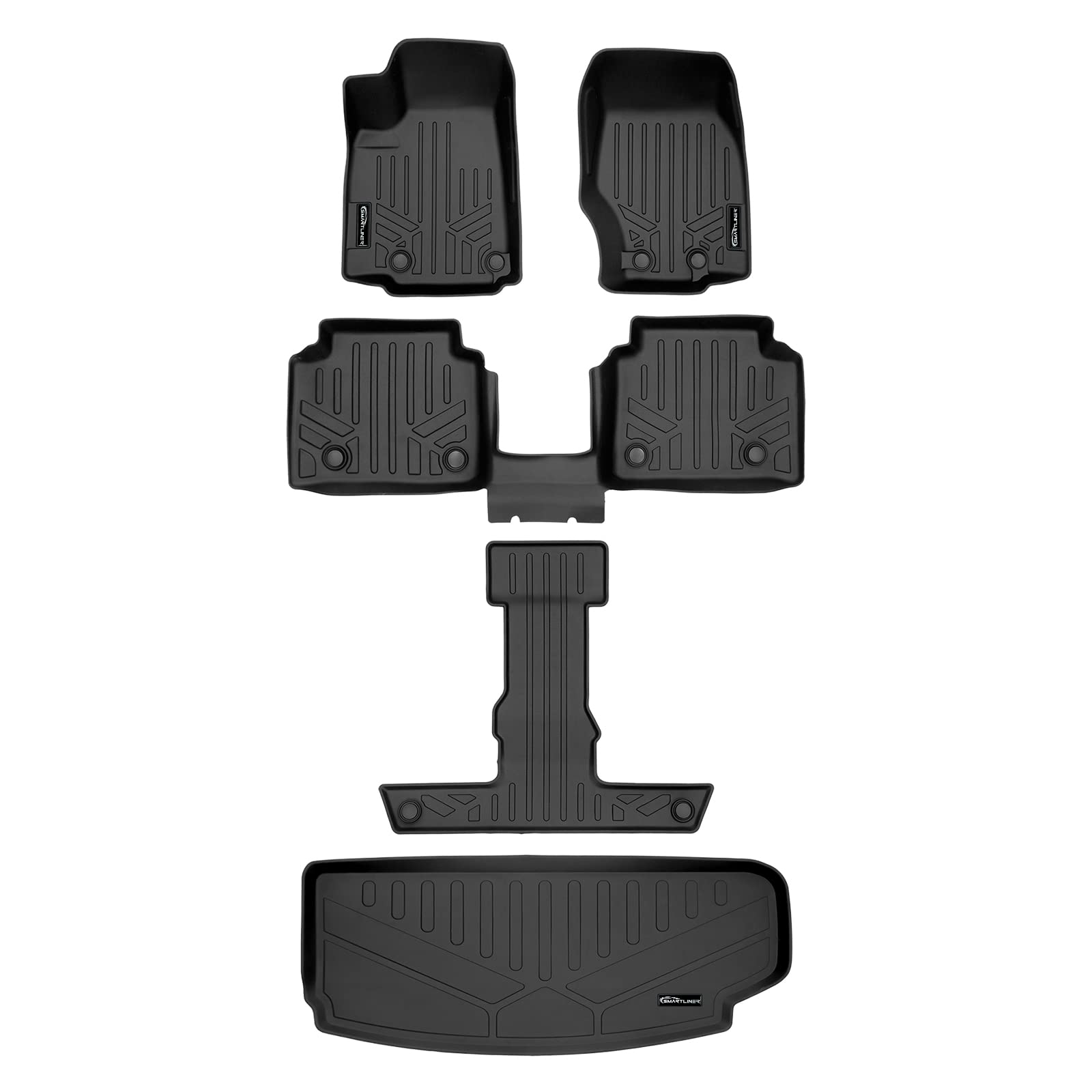 SMARTLINER Allwetter-Bodenmatten-Set, schwarz, 3-reihig, Cargo-Liner hinter der 3. Reihe, kompatibel mit Jeep Grand Cherokee L mit 2. Reihe Schalensitze mit Mittelkonsole von SMARTLINER