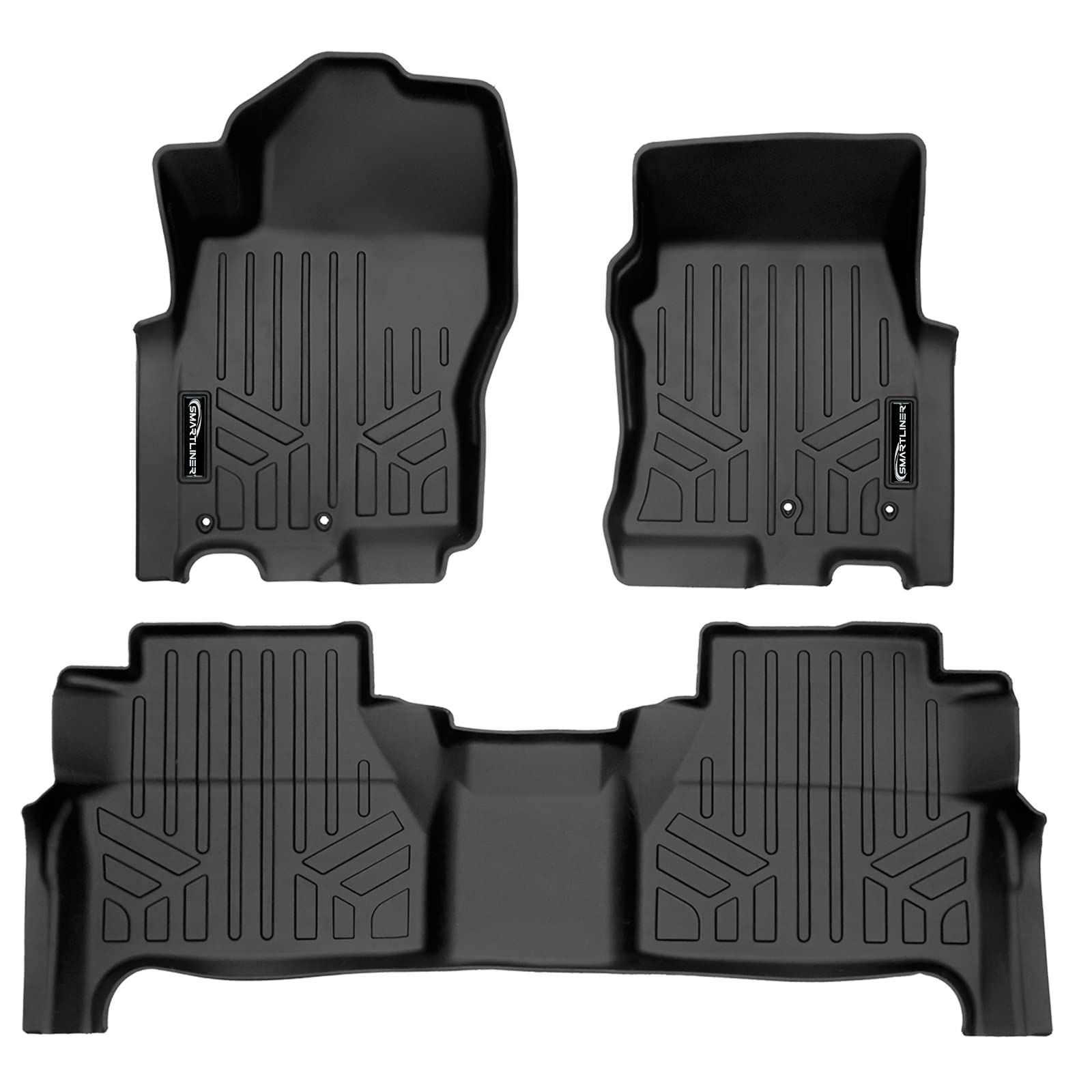 SMARTLINER Custom Fußmatten 2-reihig Liner Set schwarz kompatibel mit 2022-2023 Nissan Frontier (Crew Cab mit 2. Reihe Untersitz-Aufbewahrung) von SMARTLINER