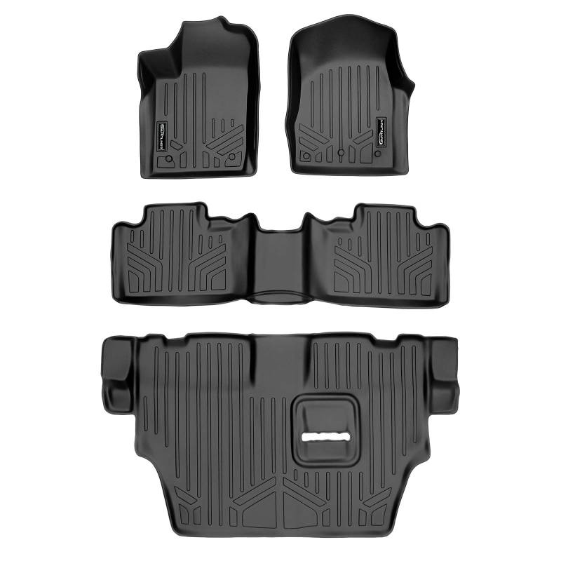 SMARTLINER Fußmatten 3-reihig Set schwarz für 2013-16 Dodge Durango mit Vorderreihe Dual Bodenhaken und 2. Reihe Sitzbank von SMARTLINER