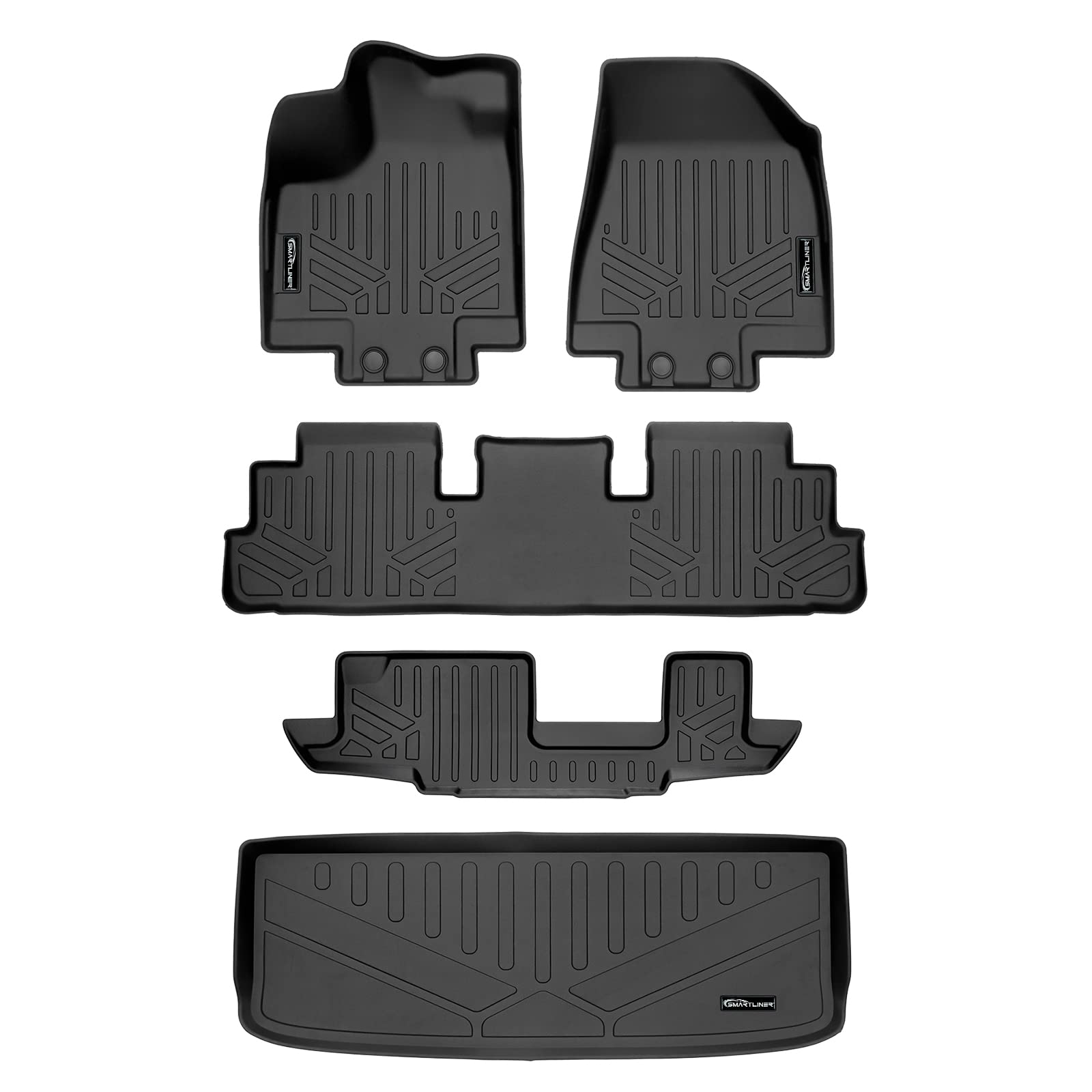 SMARTLINER Passgenaue Fußmatten 3 Reihen und Cargo Liner hinter 3. Reihe Set schwarz kompatibel mit 2022-2023 Nissan Pathfinder (nur 8 Beifahrermodelle) von SMARTLINER