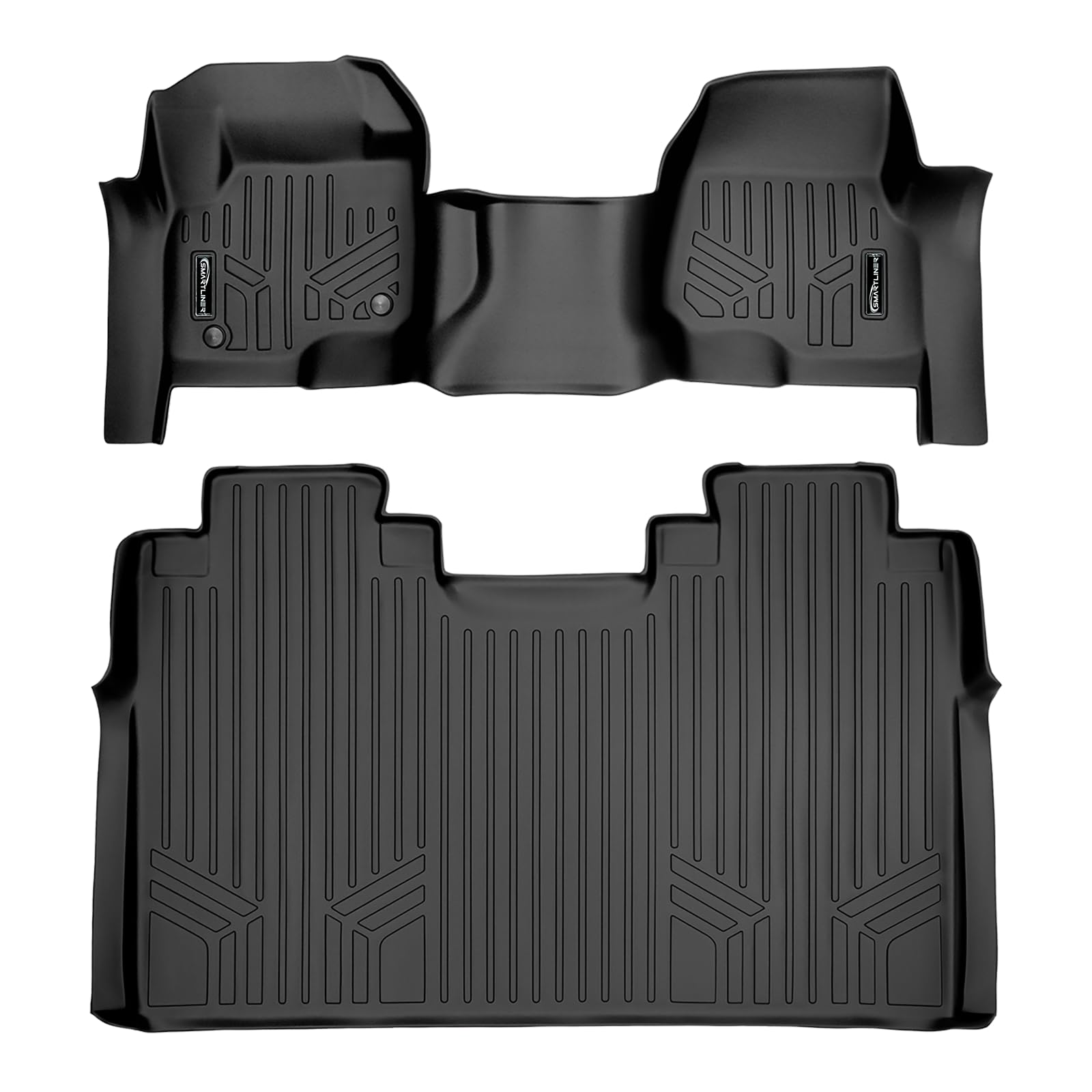SMARTLINER Passgenaues, schwarzes 2-reihiges Bodenschutz-Set, kompatibel mit Ford F-250|F-350 Super Crew Cab mit 1. Reihe Sitzbank mit Abdeckung über dem Buckel und ohne 2. Reihe unter dem Sitz SMARTLINER Passgenaues, schwarzes 2-reihiges Bodenschutz-Set, kompatibel mit Ford F-250|F-350 Super Crew Cab mit 1. Reihe Sitzbank mit Abdeckung über dem Buckel und ohne 2. Reihe unter dem Sitz von SMARTLINER
