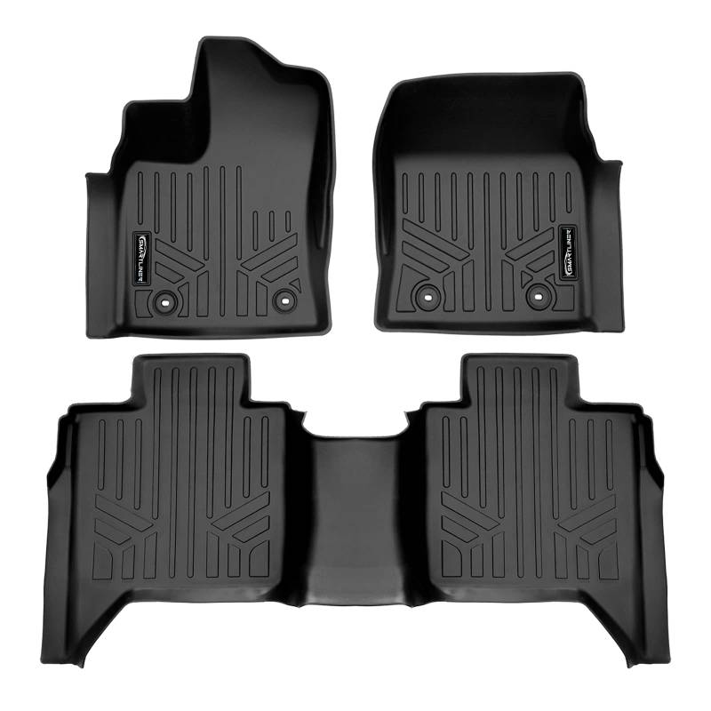 SMARTLINER Passgenaues schwarzes 2-reihiges Fußmatten-Set, kompatibel mit Toyota Tundra CrewMax Cab 2022–2023 mit 2. Reihe Untersitzaufbewahrung von SMARTLINER