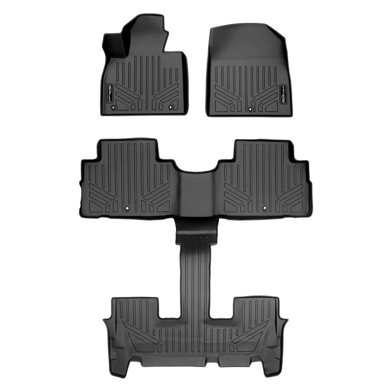 SMARTLINER Individuelle Passform Bodenmatte Schwarz 2-reihiges Auskleidungsset kompatibel mit Hyundai Palisade 2020–2023 mit Schalensitzen von SMARTLINER