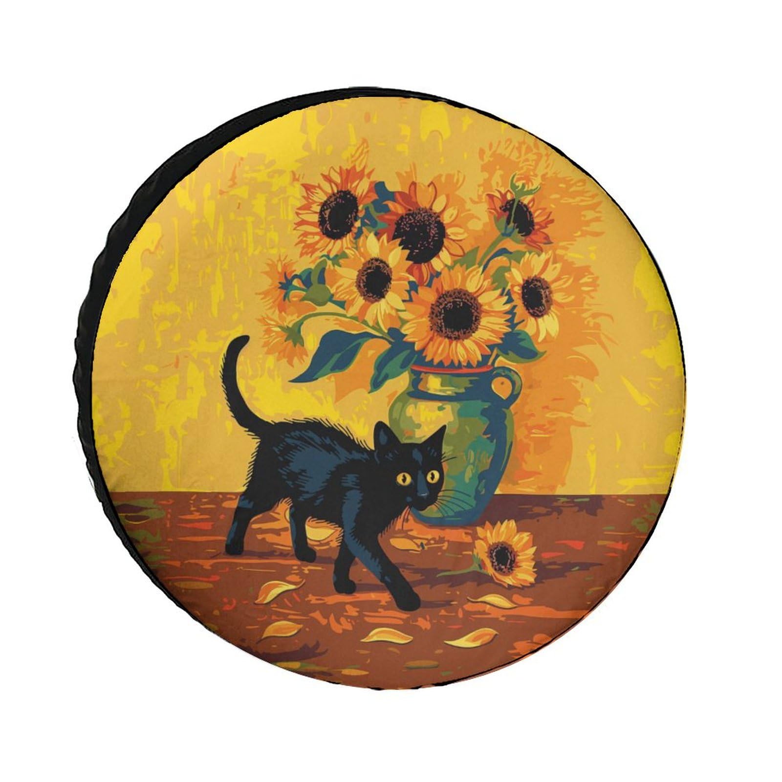Reifenabdeckungen mit Sonnenblumen-Motiv, Schwarze Katze, universelle Passform, Zubehör für Wohnmobil, SUV, LKW und Anhänger Reifenabdeckungen mit Sonnenblumen-Motiv, Schwarze Katze, universelle Passform, Zubehör für Wohnmobil, SUV, LKW und Anhänger von SMAZDFXX