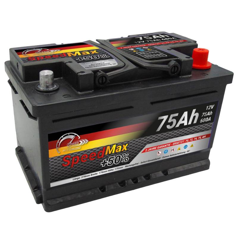 Autobatterie 75Ah Speed Max 680A 12V PKW starterbatterie von SMC