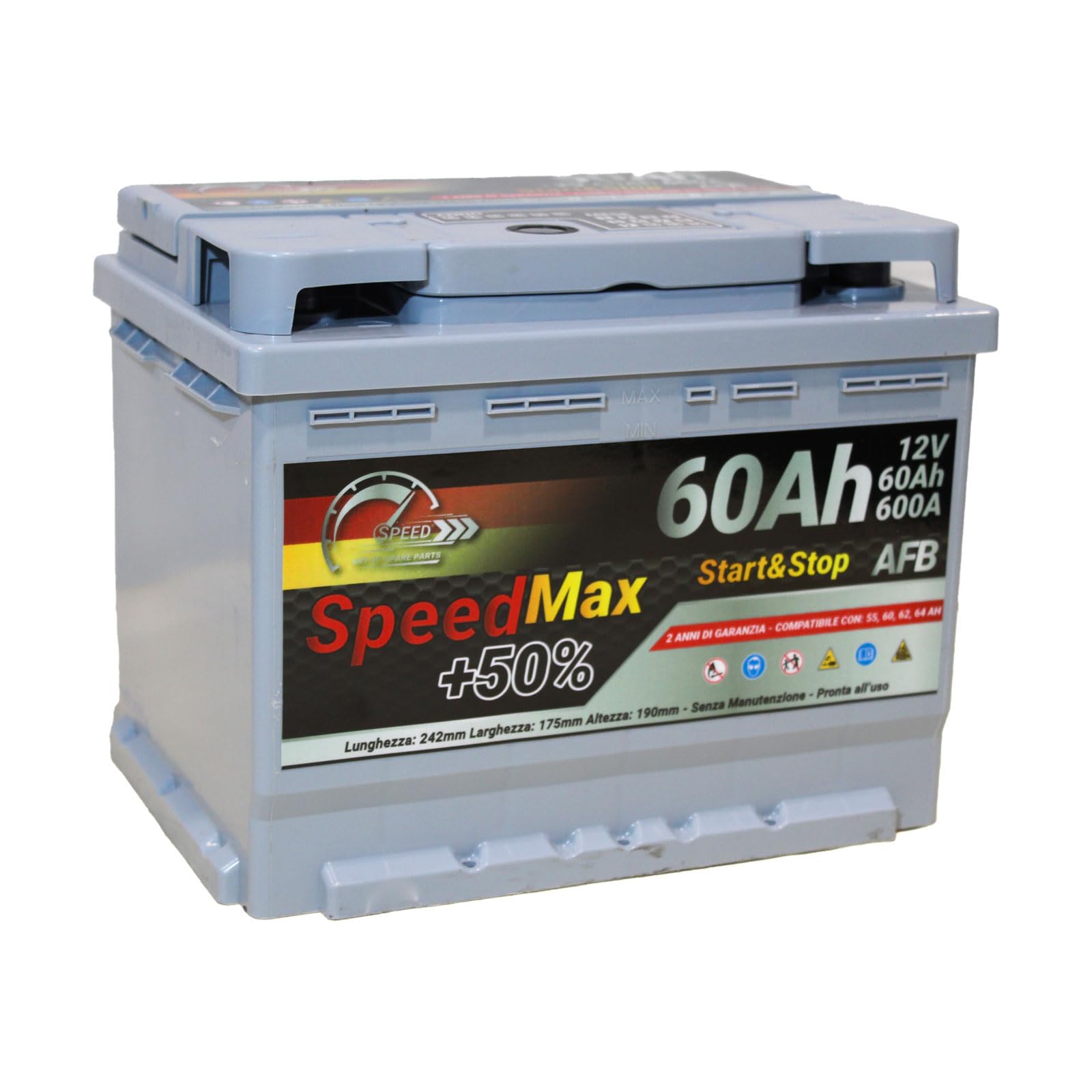Autobatterie Speed Max 60Ah 600A Starterbatterie 12V Start&Stop AFB L2 von SMC