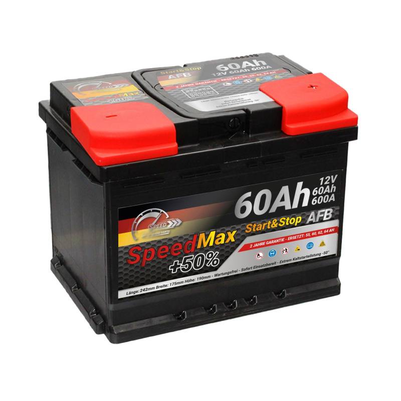 Autobatterie Speed Max 60Ah 600A Starterbatterie 12V Start&Stop AFB L2 von SMC