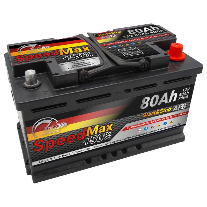 Autobatterie Speed Max 80Ah 760A Starterbatterie 12V Start&Stop AFB L4 von SMC
