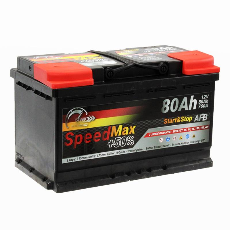 Autobatterie Speed Max 80Ah 760A Starterbatterie 12V Start&Stop AFB L4 von SMC