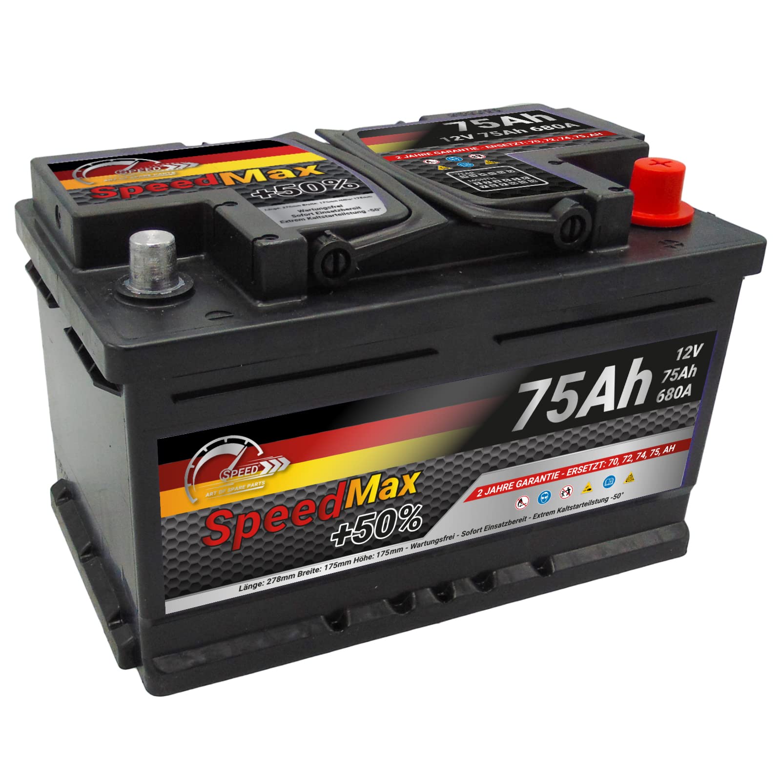 Autobatterie Speed Max (L3B75MAX) 75Ah 680A 12v ersetzt 65Ah 70Ah 72Ah 74Ah 80Ah von SMC