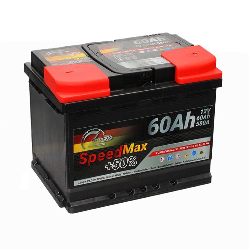 Speed Max Batterie L2 60Ah 580A 12V Starterbatterie Autobatterie von SMC