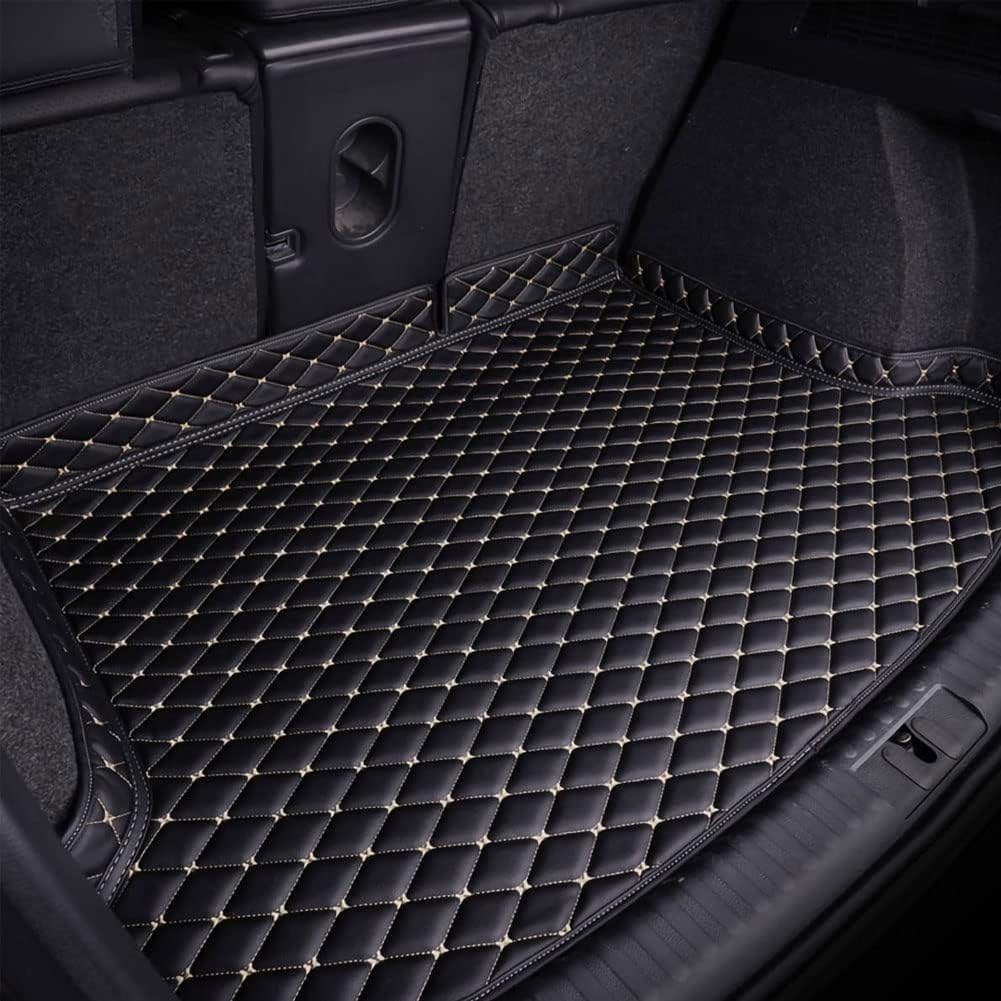 Leder Auto Kofferraummatte für Audi A4 B6 B7, Kofferraumwanne Cargo Schutzmatten Kratzfest Teppich Kofferraum Innenzubehör,D/Black~beige von SMFDC