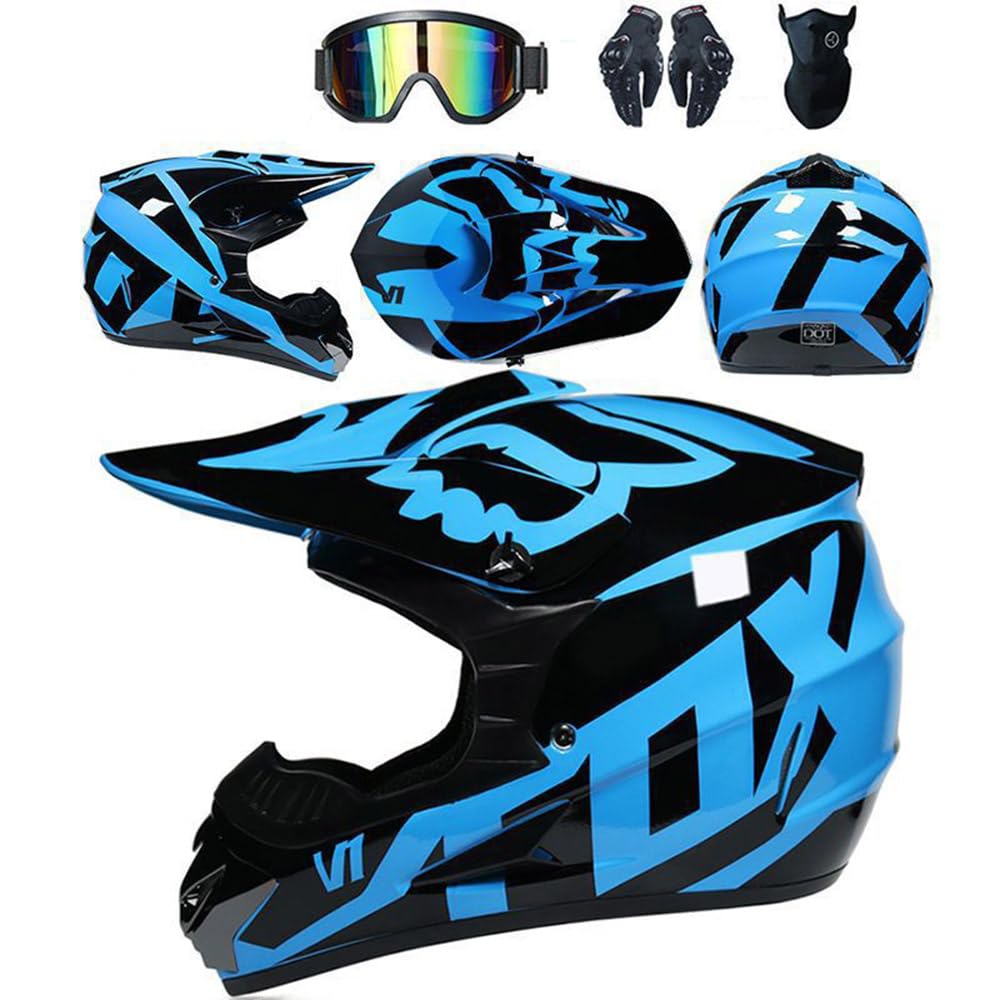 Jugend Motorradhelm Motocross Helm Kinder Erwachsene Cross Helms Herren ATV Motorradhelm MX Enduro Full Face MTB Helm DOT-Zertifizierter Mit Brille Maske Handschuhe Downhill Helm,Blue/A-XXL Jugend Motorradhelm Motocross Helm Kinder Erwachsene Cross Helms Herren ATV Motorradhelm MX Enduro Full Face MTB Helm DOT-Zertifizierter Mit Brille Maske Handschuhe Downhill Helm,Blue/A-XXL von SMTSEC