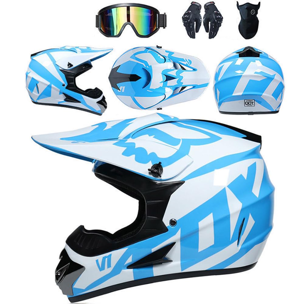 Jugend Motorradhelm Motocross Helm Kinder Erwachsene Cross Helms Herren ATV Motorradhelm MX Enduro Full Face MTB Helm DOT-Zertifizierter Mit Brille Maske Handschuhe Downhill Helm,Blue/B-XL Jugend Motorradhelm Motocross Helm Kinder Erwachsene Cross Helms Herren ATV Motorradhelm MX Enduro Full Face MTB Helm DOT-Zertifizierter Mit Brille Maske Handschuhe Downhill Helm,Blue/B-XL von SMTSEC