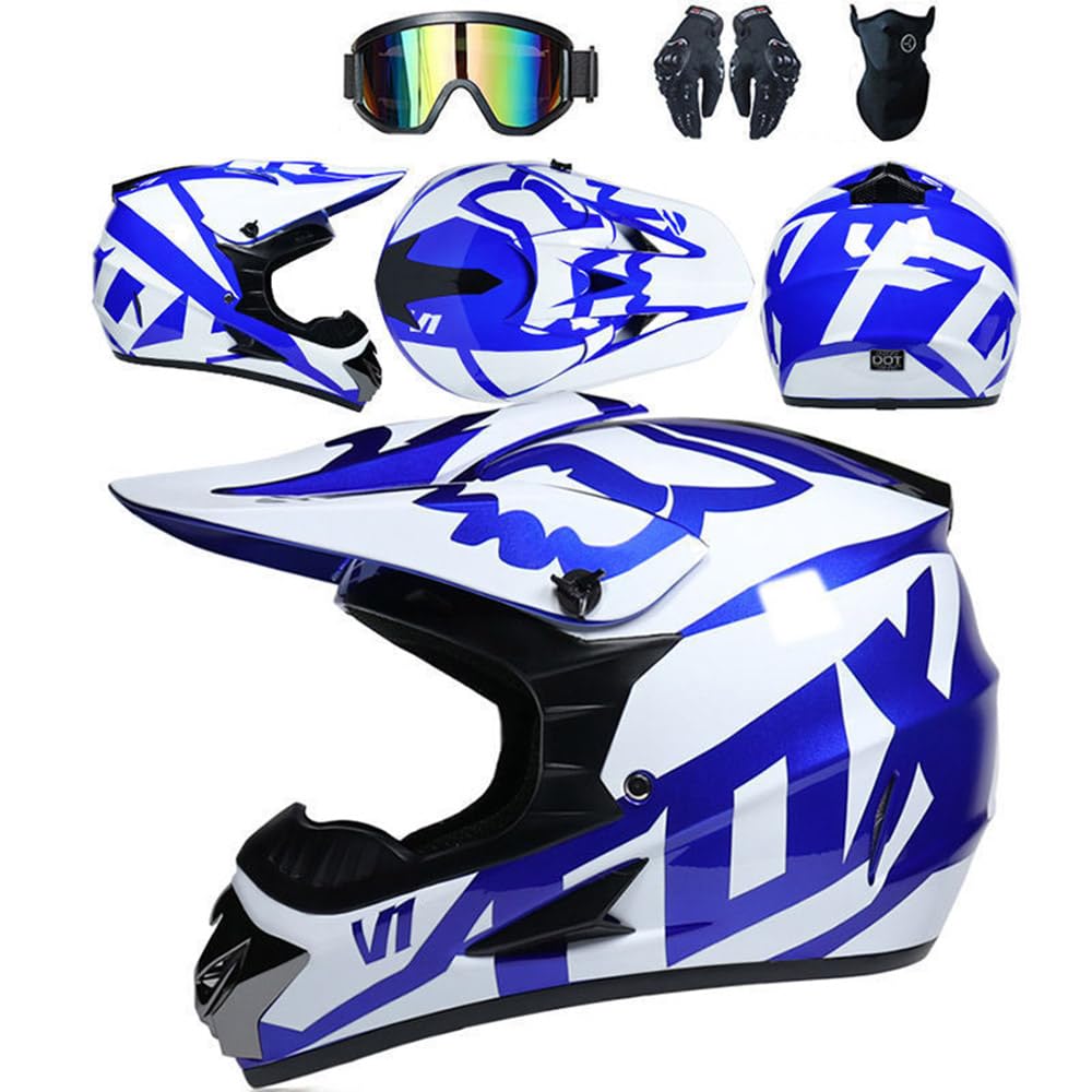 Jugend Motorradhelm Motocross Helm Kinder Erwachsene Cross Helms Herren ATV Motorradhelm MX Enduro Full Face MTB Helm DOT-Zertifizierter Mit Brille Maske Handschuhe Downhill Helm,Blue/C-M Jugend Motorradhelm Motocross Helm Kinder Erwachsene Cross Helms Herren ATV Motorradhelm MX Enduro Full Face MTB Helm DOT-Zertifizierter Mit Brille Maske Handschuhe Downhill Helm,Blue/C-M von SMTSEC
