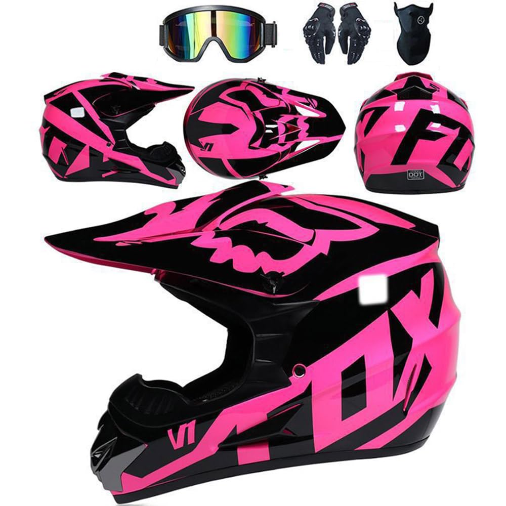 Jugend Motorradhelm Motocross Helm Kinder Erwachsene Cross Helms Herren ATV Motorradhelm MX Enduro Full Face MTB Helm DOT-Zertifizierter Mit Brille Maske Handschuhe Downhill Helm,Pink/A-XXL Jugend Motorradhelm Motocross Helm Kinder Erwachsene Cross Helms Herren ATV Motorradhelm MX Enduro Full Face MTB Helm DOT-Zertifizierter Mit Brille Maske Handschuhe Downhill Helm,Pink/A-XXL von SMTSEC