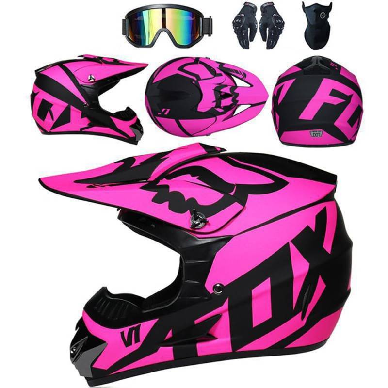 Jugend Motorradhelm Motocross Helm Kinder Erwachsene Cross Helms Herren ATV Motorradhelm MX Enduro Full Face MTB Helm DOT-Zertifizierter Mit Brille Maske Handschuhe Downhill Helm,Pink/B-L von SMTSEC