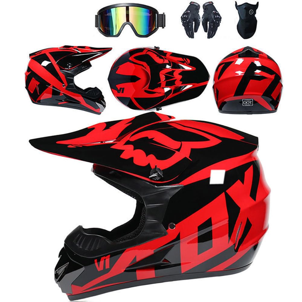 Jugend Motorradhelm Motocross Helm Kinder Erwachsene Cross Helms Herren ATV Motorradhelm MX Enduro Full Face MTB Helm DOT-Zertifizierter Mit Brille Maske Handschuhe Downhill Helm,Red/A-M Jugend Motorradhelm Motocross Helm Kinder Erwachsene Cross Helms Herren ATV Motorradhelm MX Enduro Full Face MTB Helm DOT-Zertifizierter Mit Brille Maske Handschuhe Downhill Helm,Red/A-M von SMTSEC