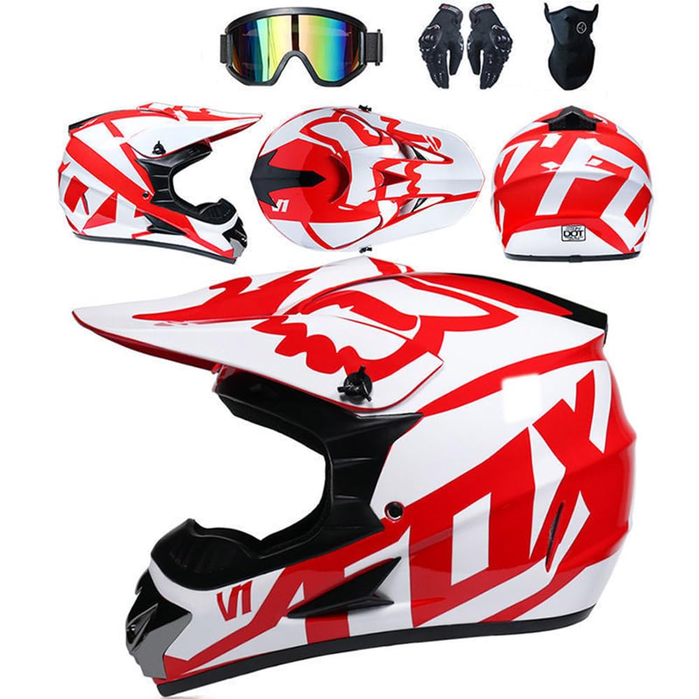 Jugend Motorradhelm Motocross Helm Kinder Erwachsene Cross Helms Herren ATV Motorradhelm MX Enduro Full Face MTB Helm DOT-Zertifizierter Mit Brille Maske Handschuhe Downhill Helm,Red/B-XXL Jugend Motorradhelm Motocross Helm Kinder Erwachsene Cross Helms Herren ATV Motorradhelm MX Enduro Full Face MTB Helm DOT-Zertifizierter Mit Brille Maske Handschuhe Downhill Helm,Red/B-XXL von SMTSEC