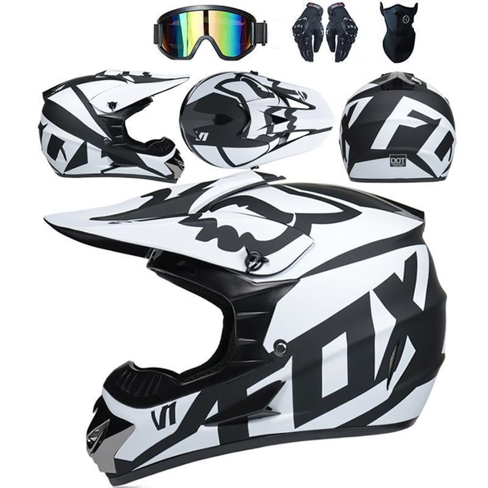 Jugend Motorradhelm Motocross Helm Kinder Erwachsene Cross Helms Herren ATV Motorradhelm MX Enduro Full Face MTB Helm DOT-Zertifizierter Mit Brille Maske Handschuhe Downhill Helm,White-XXL Jugend Motorradhelm Motocross Helm Kinder Erwachsene Cross Helms Herren ATV Motorradhelm MX Enduro Full Face MTB Helm DOT-Zertifizierter Mit Brille Maske Handschuhe Downhill Helm,White-XXL von SMTSEC
