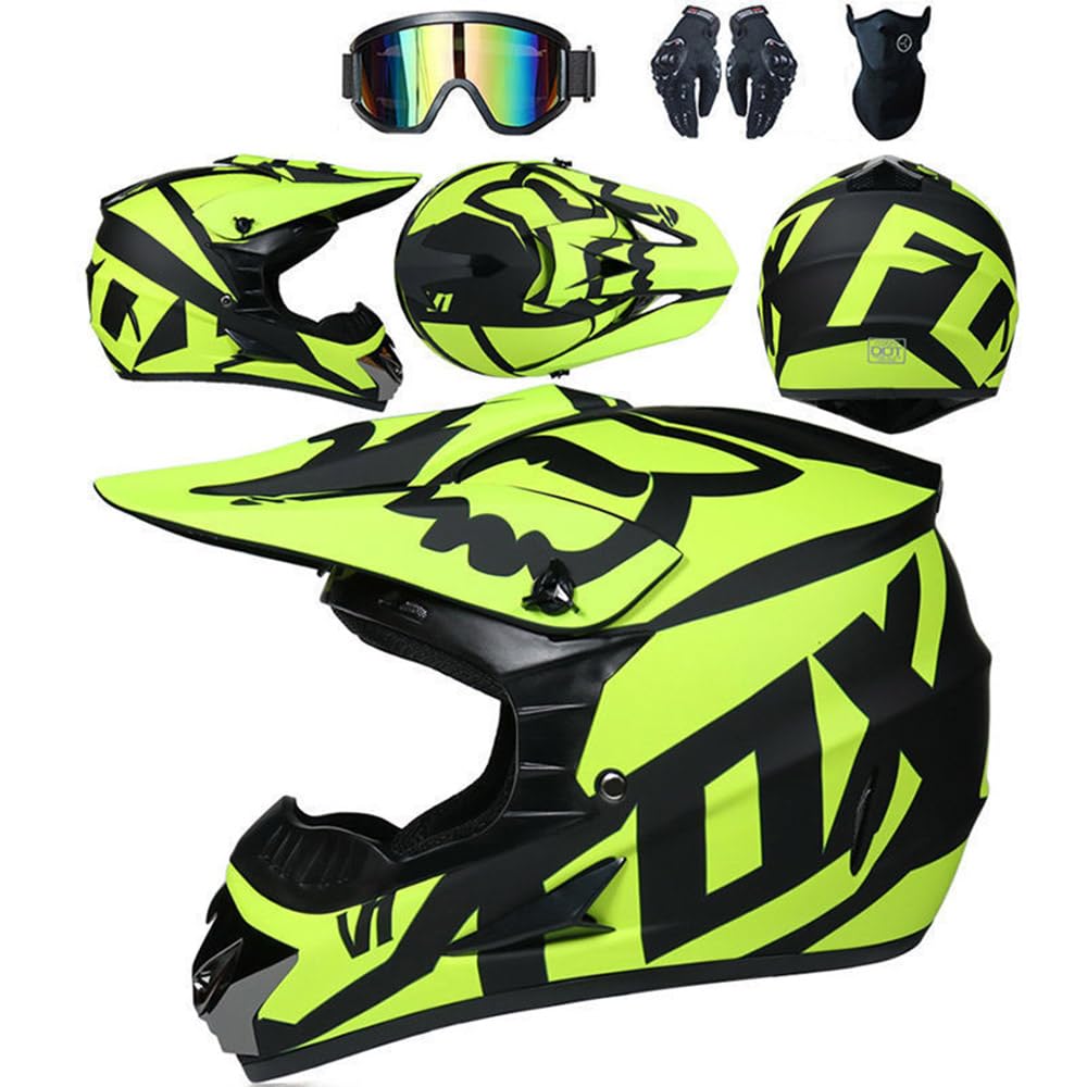 Jugend Motorradhelm Motocross Helm Kinder Erwachsene Cross Helms Herren ATV Motorradhelm MX Enduro Full Face MTB Helm DOT-Zertifizierter Mit Brille Maske Handschuhe Downhill Helm,Yellow/A-S Jugend Motorradhelm Motocross Helm Kinder Erwachsene Cross Helms Herren ATV Motorradhelm MX Enduro Full Face MTB Helm DOT-Zertifizierter Mit Brille Maske Handschuhe Downhill Helm,Yellow/A-S von SMTSEC