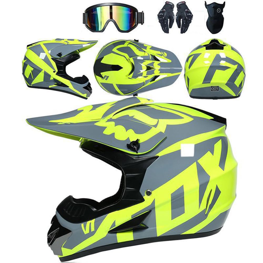 Jugend Motorradhelm Motocross Helm Kinder Erwachsene Cross Helms Herren ATV Motorradhelm MX Enduro Full Face MTB Helm DOT-Zertifizierter Mit Brille Maske Handschuhe Downhill Helm,Yellow/B-L Jugend Motorradhelm Motocross Helm Kinder Erwachsene Cross Helms Herren ATV Motorradhelm MX Enduro Full Face MTB Helm DOT-Zertifizierter Mit Brille Maske Handschuhe Downhill Helm,Yellow/B-L von SMTSEC