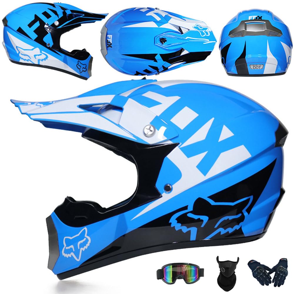 Motocross Helm Kinder Erwachsene Dirt Bike Offroad Cross Helm Herren ATV Motocross Helm Jugend Motorradhelm MX Enduro Full Face MTB Helm DOT-Zertifizierter Mit Brille Maske Handschuhe,Blue-XXL Motocross Helm Kinder Erwachsene Dirt Bike Offroad Cross Helm Herren ATV Motocross Helm Jugend Motorradhelm MX Enduro Full Face MTB Helm DOT-Zertifizierter Mit Brille Maske Handschuhe,Blue-XXL von SMTSEC