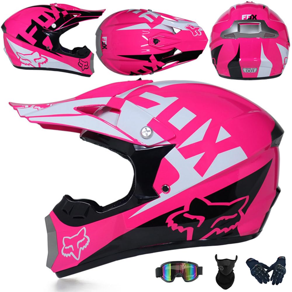 Motocross Helm Kinder Erwachsene Dirt Bike Offroad Cross Helm Herren ATV Motocross Helm Jugend Motorradhelm MX Enduro Full Face MTB Helm DOT-Zertifizierter Mit Brille Maske Handschuhe,Pink-XL Motocross Helm Kinder Erwachsene Dirt Bike Offroad Cross Helm Herren ATV Motocross Helm Jugend Motorradhelm MX Enduro Full Face MTB Helm DOT-Zertifizierter Mit Brille Maske Handschuhe,Pink-XL von SMTSEC